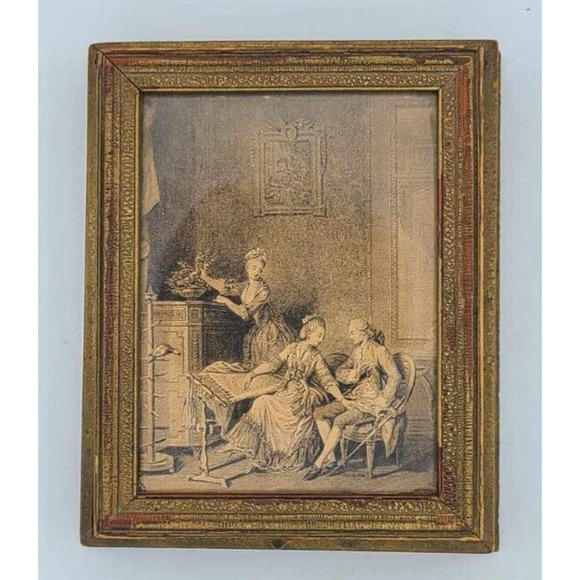 Antique 1920s Hand Carved Wood Jewelry Box French Victorian Print. Velvet Lining - Picture 2 of 16